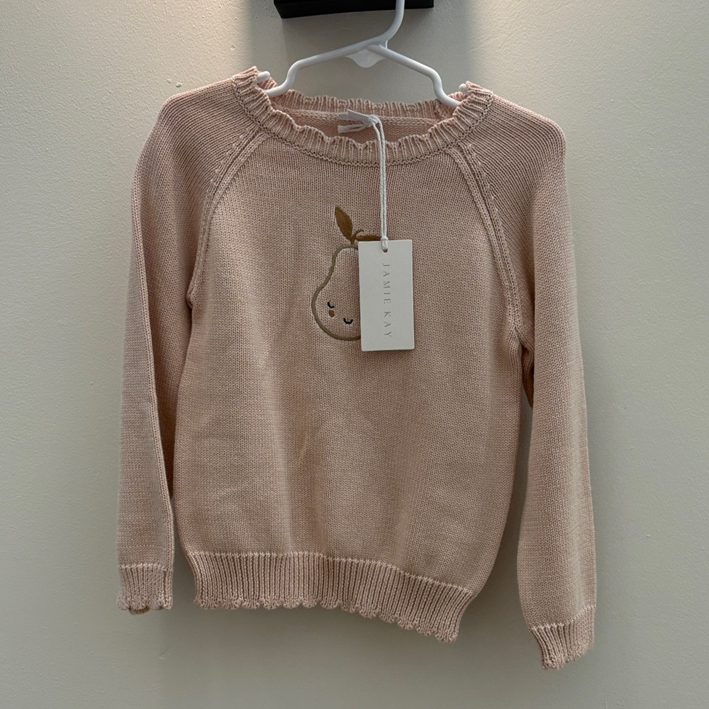 BNWT Jamie Kay Pink Knit Sweater with Embroidered Pear Design